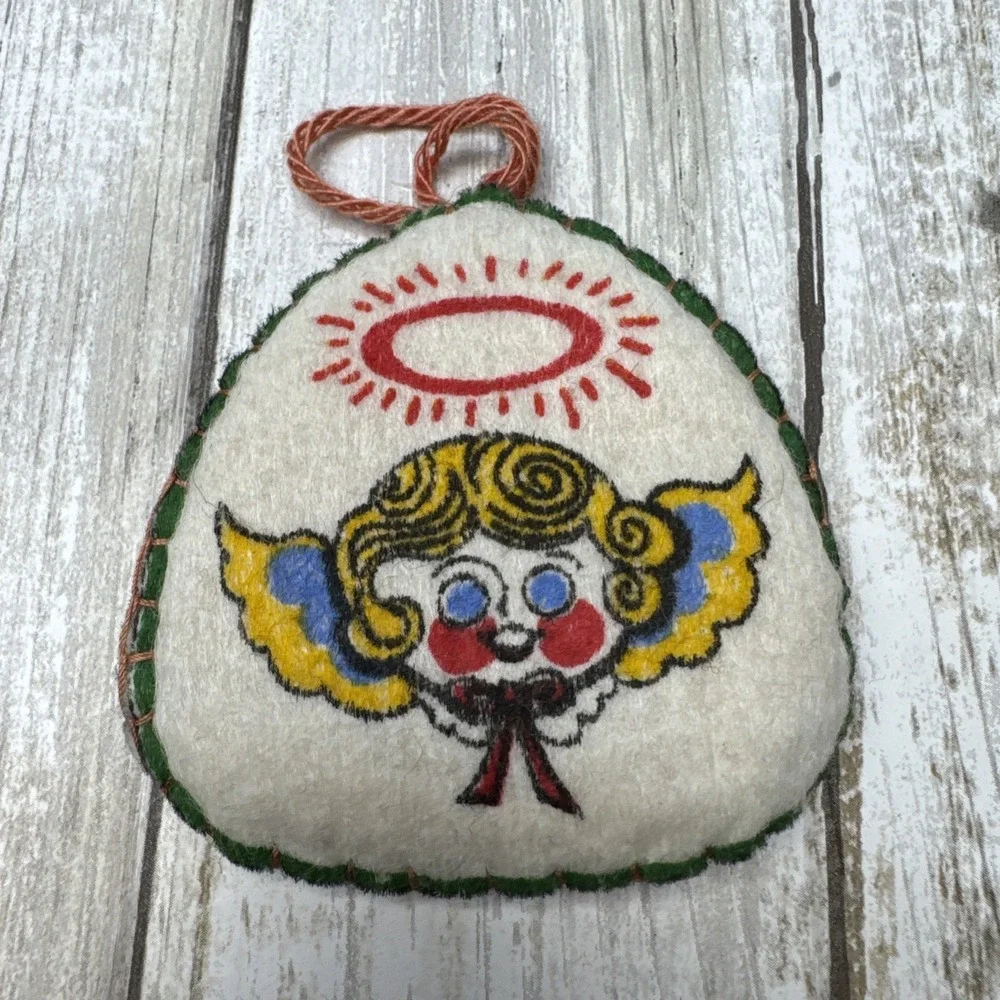 Vintage Retro Hand Made Stitched Christmas Felt Ornaments Double sided‎ lot of 4